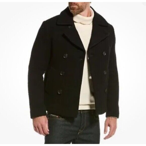 Allsaints Eds Wool-Blend Peacoat Men's Black 38 - Picture 1 of 15